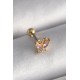 316L Çelik Gold Renk Pembe Zirkon Taşlı Kelebek Tragus Piercing