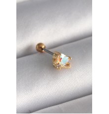 316L Çelik Gold Renk Zirkon Taşlı Kalp Tragus Piercing