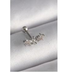 316L Çelik Gümüş Renk Zirkon Taşlı Çiçek Tragus Piercing