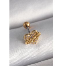 316L Çelik Gold Renk Zirkon Taşlı Kalp Sonsuzluk Detay Tragus Piercing