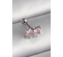 316L Çelik Gümüş Renk Pembe Zirkon Taşlı Fiyonk Tragus Piercing