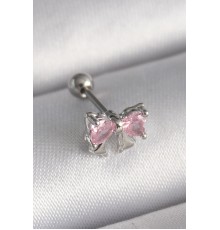 316L Çelik Gümüş Renk Pembe Zirkon Taşlı Fiyonk Tragus Piercing