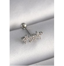 316L Çelik Gümüş Renk Zirkon Taşlı Yonca Tragus Piercing
