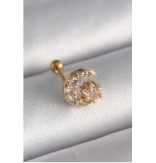 316L Çelik Gold Renk Zirkon Taşlı Ay Yıldız Tragus Piercing