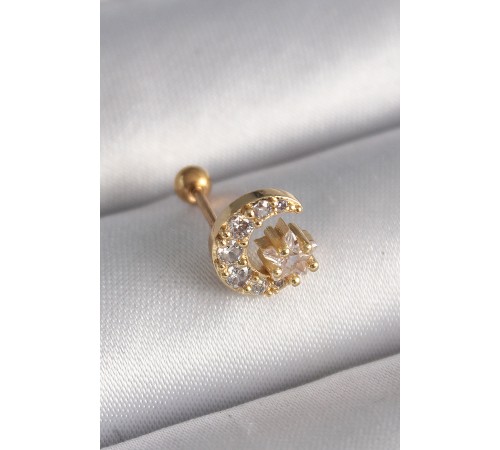 316L Çelik Gold Renk Zirkon Taşlı Ay Yıldız Tragus Piercing 316L Çelik Gold Renk Zirkon Taşlı Ay Yıldız Tragus Piercing