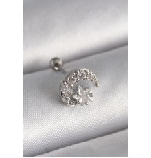 316L Çelik Gümüş Renk Zirkon Taşlı Ay Yıldız Tragus Piercing
