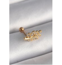 316L Çelik Gold Renk Zirkon Taşlı Dal Tragus Piercing