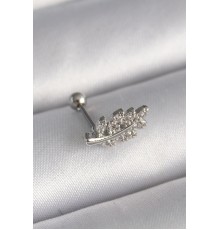 316L Çelik Gümüş Renk Zirkon Taşlı Dal Tragus Piercing