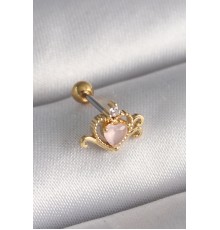316L Çelik Gold Renk Pembe Mineli Kalp Zirkon Taş Detay Tragus Piercing