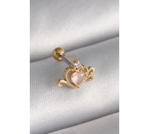 316L Çelik Gold Renk Pembe Mineli Kalp Zirkon Taş Detay Tragus Piercing 316L Çelik Gold Renk Pembe Mineli Kalp Zirkon Taş Detay Tragus Piercing