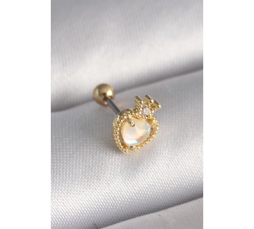 316L Çelik Gold Renk Beyaz Mineli Kalp Zirkon Taş Detaylı Taç Tragus Piercing 316L Çelik Gold Renk Beyaz Mineli Kalp Zirkon Taş Detaylı Taç Tragus Piercing