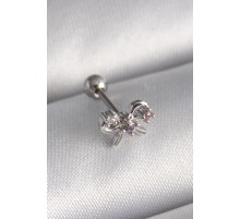 316L Çelik Gümüş Renk Zirkon Taşlı Kurdele Tragus Piercing