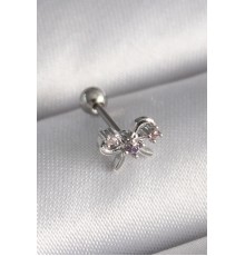 316L Çelik Gümüş Renk Zirkon Taşlı Kurdele Tragus Piercing