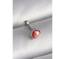 316L Çelik Gümüş Renk Kırmızı Mineli Kalp Tragus Piercing