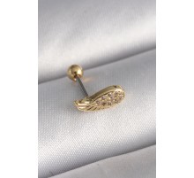 316L Çelik Gold Renk Zirkon Taşlı Kanat Tragus Piercing