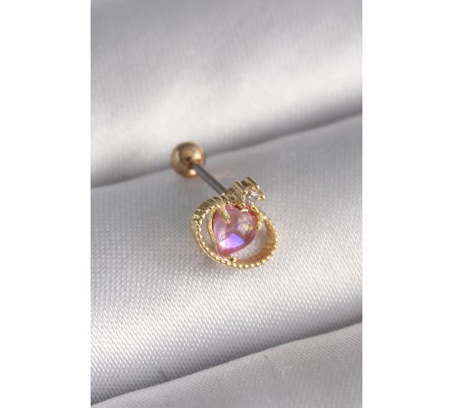 316L Çelik Gold Renk Pembe Mineli Kalp Zirkon Taş Detay Tragus Piercing 316L Çelik Gold Renk Pembe Mineli Kalp Zirkon Taş Detay Tragus Piercing