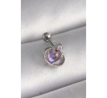 316L Çelik Gümüş Renk Mor Mineli Kalp Zirkon Taş Detay Tragus Piercing