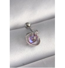316L Çelik Gümüş Renk Mor Mineli Kalp Zirkon Taş Detay Tragus Piercing