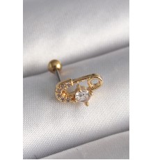 316L Çelik Gold Renk Zirkon Taşlı Toplu İğne Tragus Piercing