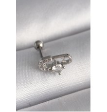 316L Çelik Gümüş Renk Zirkon Taşlı Toplu İğne Tragus Piercing