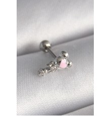 316L Çelik Gümüş Renk Zirkon Taş Detay Pembe Kalp İşleme Tragus Piercing