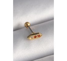 316L Çelik Gold Renk Turuncu Zirkon Taşlı Tragus Piercing