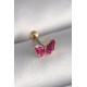 316L Çelik Gümüş Renk Pembe Kelebek Model Tragus Piercing