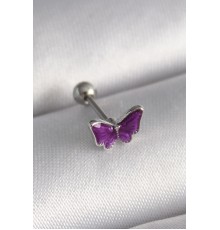 316L Çelik Gümüş Renk Mor Kelebek Model Tragus Piercing