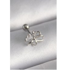 316L Çelik Gümüş Renk Zirkon Taş Detay Kurdele Model Tragus Piercing