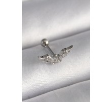 316L Çelik Gümüş Renk Zirkon Taş Detay Kanat Model Tragus Piercing