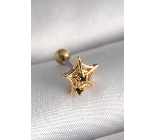 316L Çelik Gold Renk Siyah Zirkon Taş Detay Örümcek Ağ Model Tragus Piercing 316L Çelik Gold Renk Siyah Zirkon Taş Detay Örümcek Ağ Model Tragus Piercing