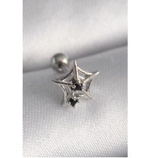316L Çelik Gümüş Renk Siyah Zirkon Taş Detay Örümcek Ağ Model Tragus Piercing