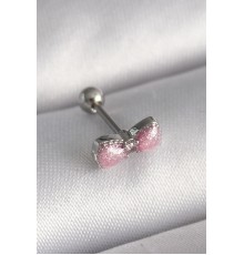 316L Çelik Gümüş Renk Pembe Kurdele Zirkon Taş Detay Tragus Piercing