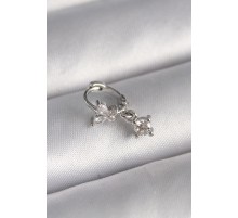 316L Çelik Gümüş Renk Zirkon Taşlı Kelebek Model Sallantı Detay Tragus Piercing