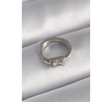 316L Çelik Gümüş Renk Kare Zirkon Taşlı Tragus Piercing