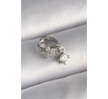 316L Çelik Gümüş Renk Zirkon Taşlı Çiçek Model Sallantı Detay Tragus Piercing