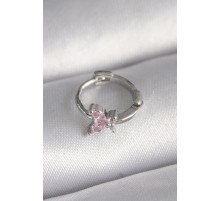 316L Çelik Gümüş Renk Pembe Zirkon Taşlı Kelebek Model Tragus Piercing