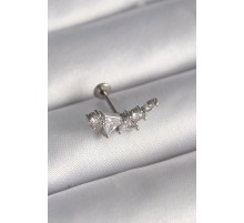 316L Çelik Gümüş Renk Zirkon Taşlı Tragus Piercing