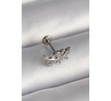 316L Çelik Gümüş Renk Dal Model Zirkon Taş Detaylı Tragus Piercing