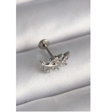 316L Çelik Gümüş Renk Dal Model Zirkon Taş Detaylı Tragus Piercing
