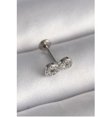316L Çelik Gümüş Renk Zirkon Taşlı Sonsuzluk Model Tragus Piercing