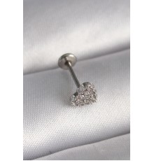 316L Çelik Gümüş Renk Zirkon Taşlı Kalp Model Tragus Piercing