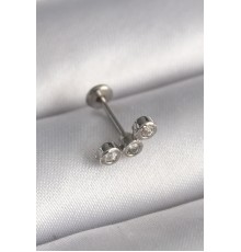 316L Çelik Gümüş Renk Zirkon Taşlı Tragus Piercing