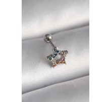316L Çelik Gümüş Renk Renkli Zirkon Taşlı Yıldız Model Tragus Piercing
