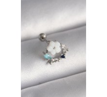 316L Çelik Gümüş Renk Zirkon Taş Detay Beyaz Çiçek Model Tragus Piercing