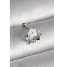 316L Çelik Gümüş Renk Zirkon Taş Detay Beyaz Çiçek Model Tragus Piercing