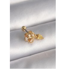 316L Çelik Gold Renk Zirkon Taşlı Sallantı Kalp Detay Tragus Piercing