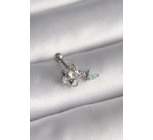 316L Çelik Gümüş Renk Zirkon Taşlı Sallantı Kalp Detay Tragus Piercing