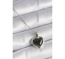 316L Çelik Gümüş Renk Yeşil Mineli Kalp Model Kadın Kolye