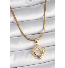316L Çelik Gold Renk İtalyan Zincir Zirkon Taşlı Kutup Yıldız İşleme Kadın Kolye